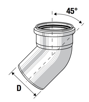 Отвод для внутренней канализации D 40 Valrom 45° 2