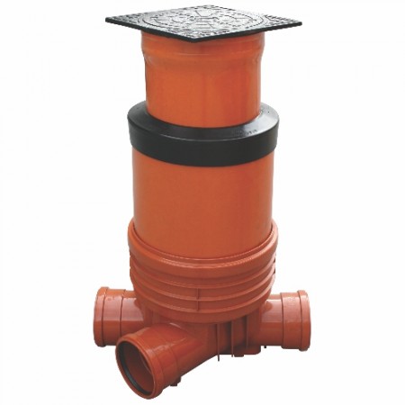 Ревізійний колодязь Valplаst ПВХ Compact SMD D400 з чавунною кришкою 3 входи – 1 вихід H-0.9 мм 2 Ревізійний колодязь Valplаst ПВХ Compact SMD D400 з чавунною кришкою 3 входи – 1 вихід H-0.9 мм 2