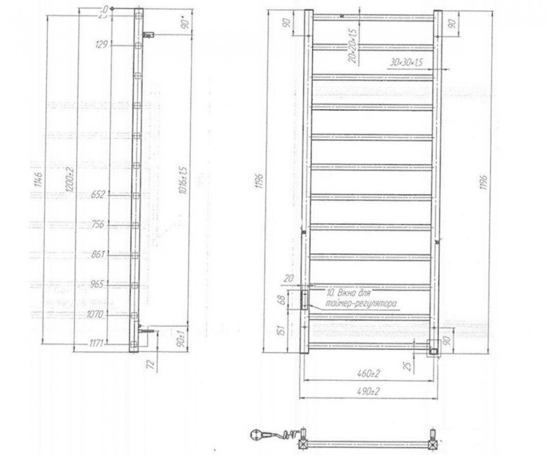 Полотенцесушитель Токио-I 1200х500/80 TR  л/п 1