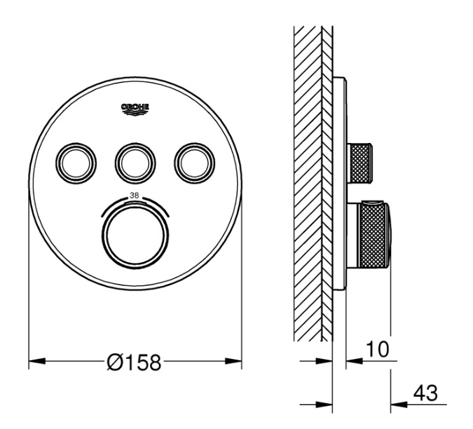 Термостат прихованого монтажу Grohe Grohtherm SmartControl на 3 виходи чорний 2