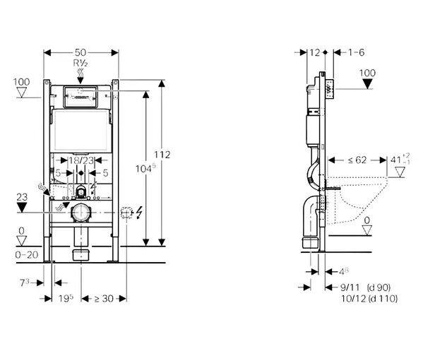 Инсталляция для унитаза Geberit DuofixBasic с креплением и кнопкой Delta01 2