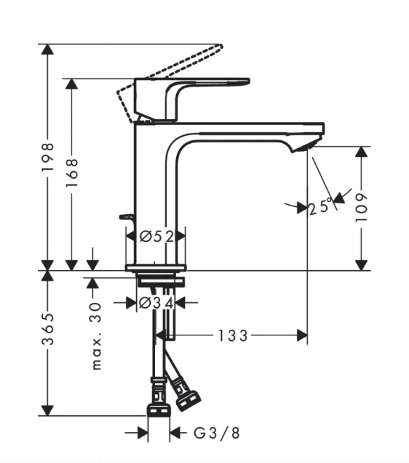Змішувач для раковини Hansgrohe Rebris S CoolStart EcoSmart зі зливним гарнітуром 3