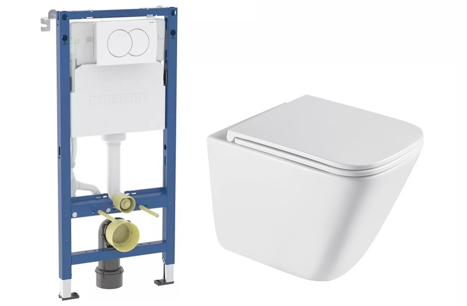 Комплект інсталяції Geberit з кнопкою та підвісним унітазом Romstal з Turbo змивом білий 1