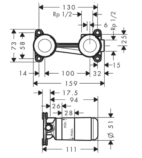 ​​Скрытая часть для смесителя Hansgrohe со стены на умывальник 2