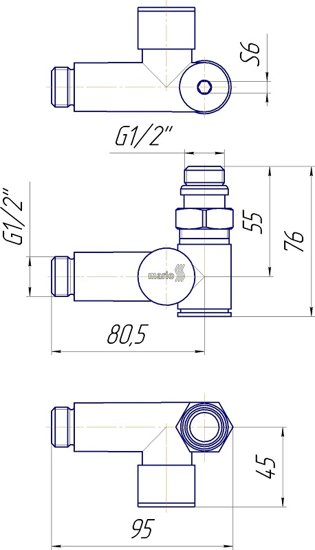 Кран угловой под ТЭН Mario белый глянец 2
