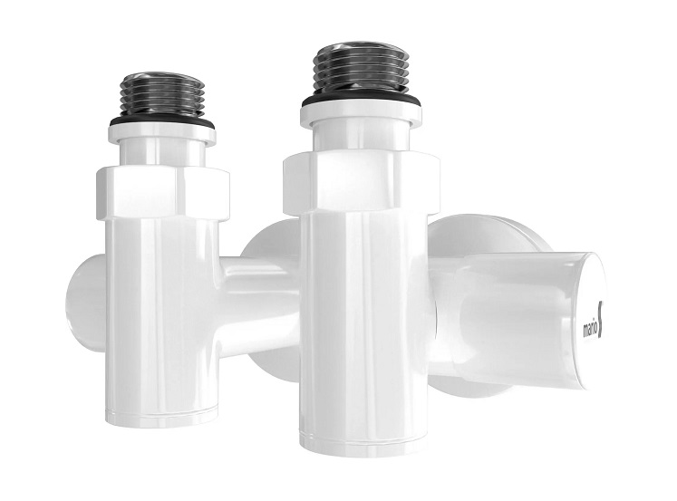 Кран угловой под ТЭН Mario белый глянец 1