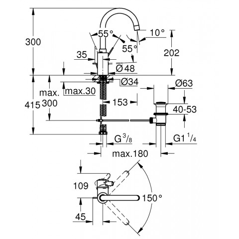 Змішувач Grohe  Eurosmart Cosmopolitan для умивальника L-Size 2