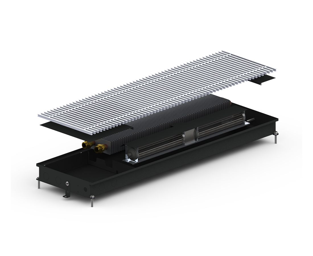 Конвектор внутрип. CV (black) 250/1250/65 + вент. DC 24V Carrera  подключение правое. 1