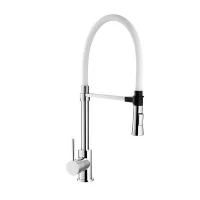 Змішувач для мийки Demm з поворотним виливом білий хром