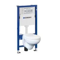 Комплект инсталляции Geberit Duofix Pro20 с кнопкой и подвесным унитазом с сиденьем Duroplast белый