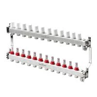Коллектор с термостатическими кранами и расходомерами из нерж. стали SS 304 на 12 контуров