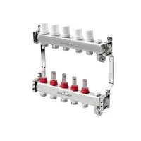 Коллектор с термостатическими кранами и расходомерами из нерж. стали SS 304 на 5 контуров