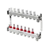 Колектор з термостатичними кранами та витратомірами з нерж. сталі  SS 304 на 7 контурів