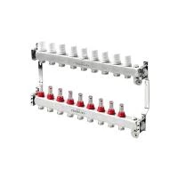 Коллектор с термостатическими кранами и расходомерами из нерж. стали SS 304 на 9 контуров