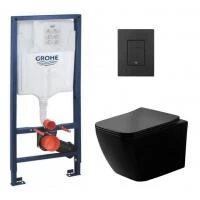 Комплект инсталляции Grohe 3-в-1 с кнопкой и подвесным унитазом Romstal Square черный
