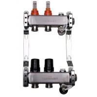 Коллектор с термостатическими кранами и расходомерами из нерж. стали SS 304 на 2 контура