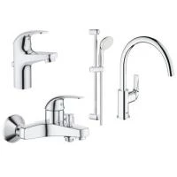 Комплект смесителей 4 в 1 Grohe BauCurve   для ванны  и кухни 
