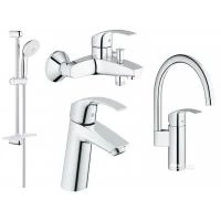 Комплект смесителей 4 в 1 Grohe Eurosmart  для ванны  и кухни